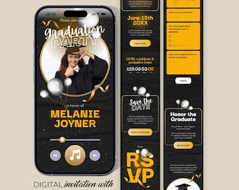 Digital Class of 2026 Graduation Party Invitation: Website with Music, Trackable RSVP, Live Countdown, Map, Editable Canva Template