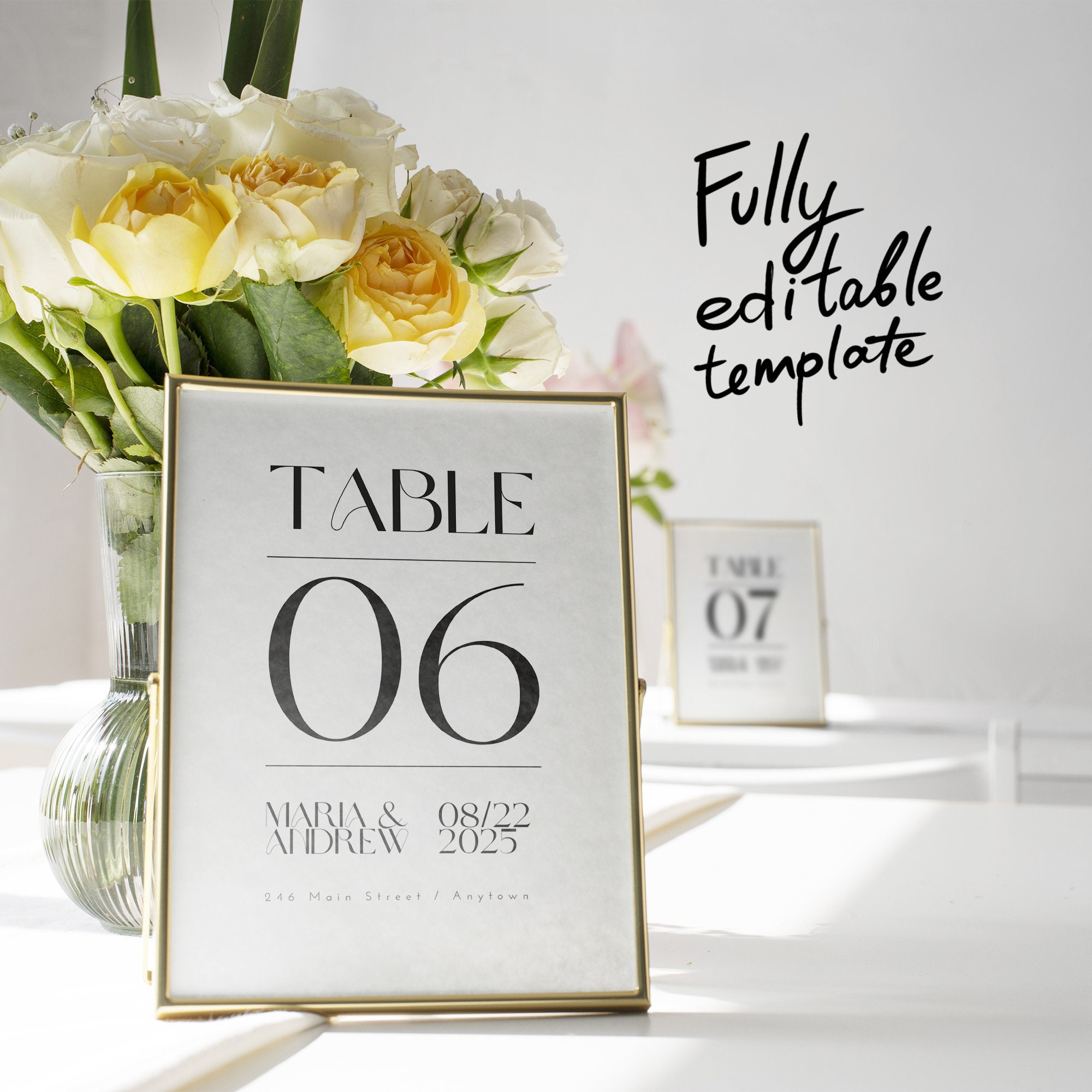 Printable Wedding Table Numbers, Modern Wedding Table Numbers Editable ...