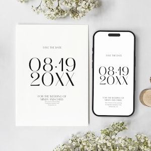 Minimalist Save the Date Card Canva Template, Modern Printable & Electronic Template, Digital Wedding Save the Date, Instant Download, BW025