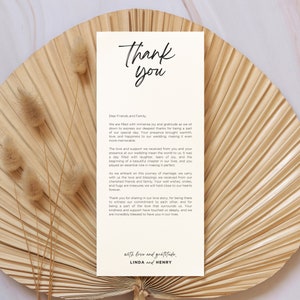Dankeskartenvorlage, Minimalistische Hochzeit Dankeskarten, einfach editierbare 4x9 Dankeskarten, Canva Vorlage, Sofort Download, BW026