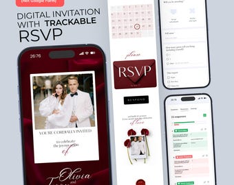 Elegant Red Wedding Invitation Template: Trackable RSVP Canva Evite (Digital Download)