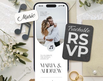 Wedding Invitation Website with Music, RSVP, Countdown Timer, Map, Save the Date, Details, Minimalist Canva Template (Digital Download)