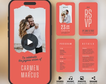 Retro Wedding Video Invitation Template: Animated RSVP, Photo & Music (Canva) BW008