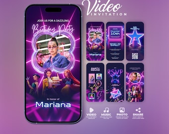 Kpop Demon Hunters Birthday Video Invitation, Neon Template Editable in Canva, Animated Digital Invite
