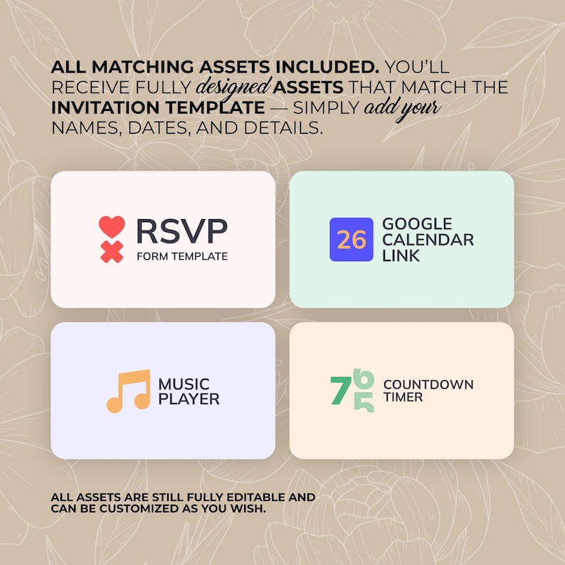Digitale Hochzeitseinladung mit Countdown, Musik, Details und nachverfolgbarer Antwortmöglichkeit (bearbeitbare Canva-Vorlage) + Bonus Bild 15