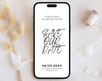 Minimalist Save the Date Card Template, Wedding Save the Date, Fully Editable Digital Invite, Canva Template, Instant Download, BW026