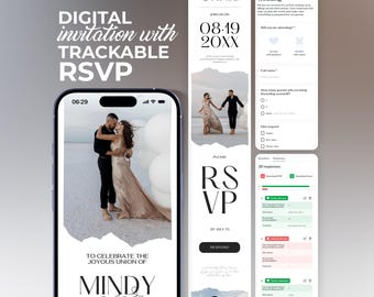 Hochzeitseinladung Website: Digitale Invite mit nachverfolgbarer Antwortdatei (RSVP) (editierbares Canva Template) BW025