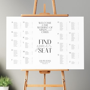 Alphabetical Seating Chart Template, Horizontal Wedding Seating Arrangement, Printable Seating Plan Canva Template Instant Download, BW025