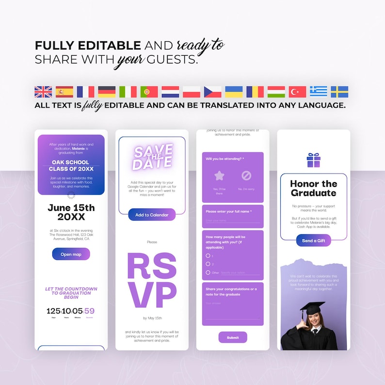 Class of 2026 Digital Graduation Invitation: Canva Website Template with Trackable RSVP & Countdown zdjęcie 7