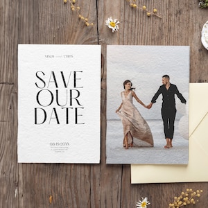Réservez la carte avec photo, modèle moderne et minimaliste sur toile « Save the Date », option imprimable et numérique pour téléphone, téléchargement immédiat, BW025