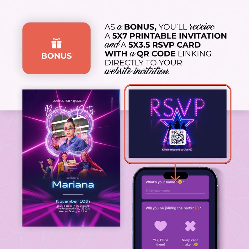 Kpop Demon Hunters Birthday Invitation Website: Countdown, Music, RSVP Tracking, Editable Canva Template, Digital Invite image 3