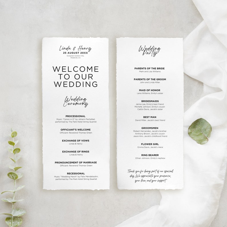 Editable Wedding Program Template Elegant 4x9 Wedding Etsy Editable Wedding Program Template Elegant 4x9 Wedding Etsy
