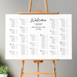 Alphabetical Seating Chart, Wedding Landscape Seating Chart Sign, Printable Seating Plan Editable Canva Template, Instant Download, BW026