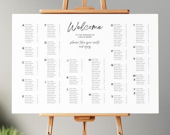 Alphabetical Seating Chart, Wedding Landscape Seating Chart Sign, Printable Seating Plan Editable Canva Template, Instant Download, BW026