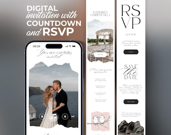 Digital Wedding Invitation Template: Trackable RSVP, Countdown, Details, Hand-Drawn Birds (Canva Website) BW027