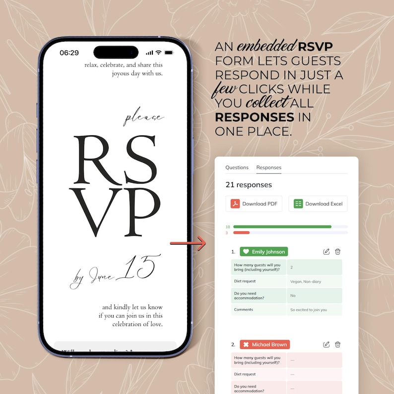 Digitale Hochzeitseinladung mit Countdown, Musik, Details und nachverfolgbarer Antwortmöglichkeit (bearbeitbare Canva-Vorlage) + Bonus Bild 10