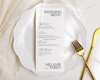 Editable Wedding Menu, Modern Wedding Menu Canva Template, Simple 4x9 Wedding Menu Sign, Editable & Printable Menu, Instant Download, BW016