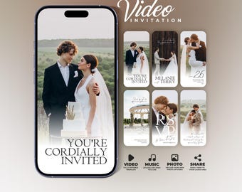 Animated Wedding Video Invitation: Photo & Music, Details, RSVP (Digital Invite Canva Template) BW016