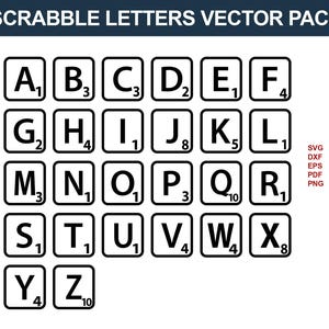 Letras de Scrabble SVG, fichas de Scrabble, letras del alfabeto, archivo de corte, archivo de corte de buzón, silueta ABC SVG, letras de Cricut, signo familiar Svg