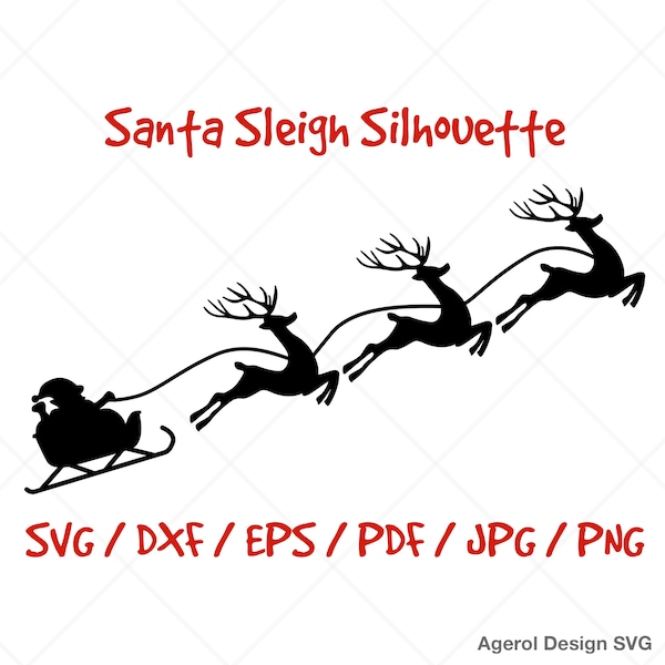 Santa's Sleigh SVG Santa's Sleigh Silhouette SVG Christmas SVG Reindeer Clipart Holiday Svg Cricut Silhouette Png santa sleigh svg