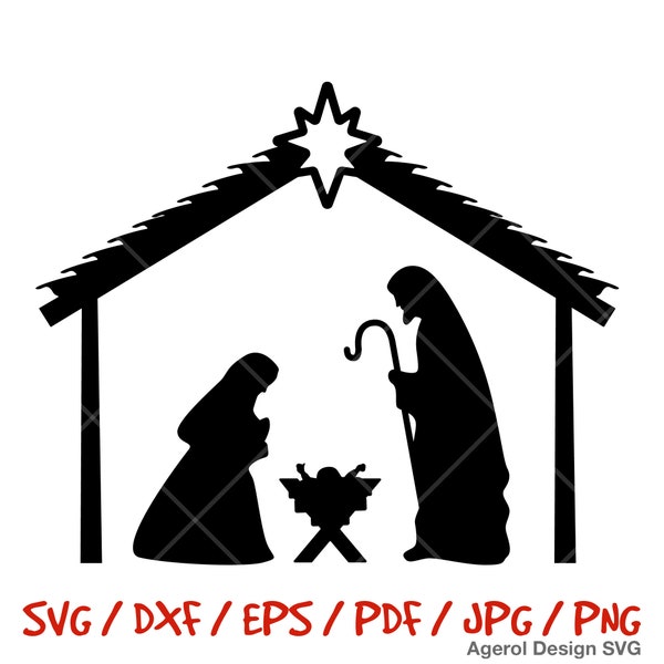 Crèche de Noël SVG crèche DXF fichier découpé au laser crèche de Noël PNG fichier sticker crèche crèche Silhouette découpé au laser dxf