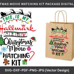 Este é o meu kit de filme de Natal Hallmark para assistir a filmes, arquivo digital para impressão em formato vetorial Svg Pdf Eps Png Dxf Pacote de Natal para impressão e corte DIY