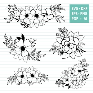 Paquete de Svg florales, archivos de corte Svg de flores, esquinas de flores SVG, borde de flores SVG, decoración floral de boda Svg, patrón floral Svg, patrón de flores