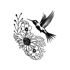 Floral Hummingbird Flowers Svg Colibri Svg File Florals Svg Hummingbird Clipart Svg Png Eps Files for Cricut Hummingbird Ornament