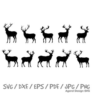 Pacchetto SVG di renna (14) Silhouette di renna SVG Rein Deer Idee di decorazione natalizia Alce SVG Renna dxf ritaglio di renna in formato SVG