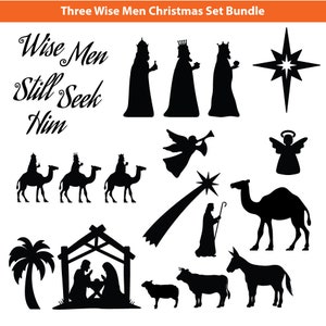 Tre Re Magi Svg Natale Natività SVG Scena SVG DXF Clipart di Natale Nascita di Gesù Svg Ornamento della Notte Santa Svg Regalo religioso per le feste