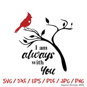 Pájaro cardenal SVG Adorno conmemorativo de cardenal SVG Siempre estoy contigo Cardenal en abedul Svg Recuerdo Svg Corazón de cardenal rojo Svg Tributo