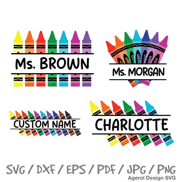 Crayon Monogram SVG, Crayon Split Text Monogram SVG, Crayons Svg, School Svg, Student Svg, SVG files, Crayon png, Crayon Clipart Name Tag