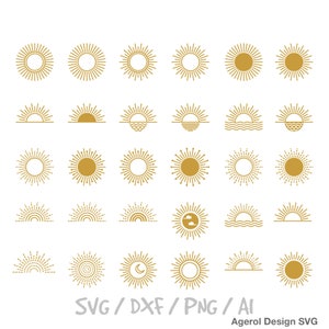 Boho Sun SVG Bundle Sunrise Svg Sunset Clipart Half Sun Vector Summer Sun sun cut file Nightfall Sundown vector summer sun sunrise cut file