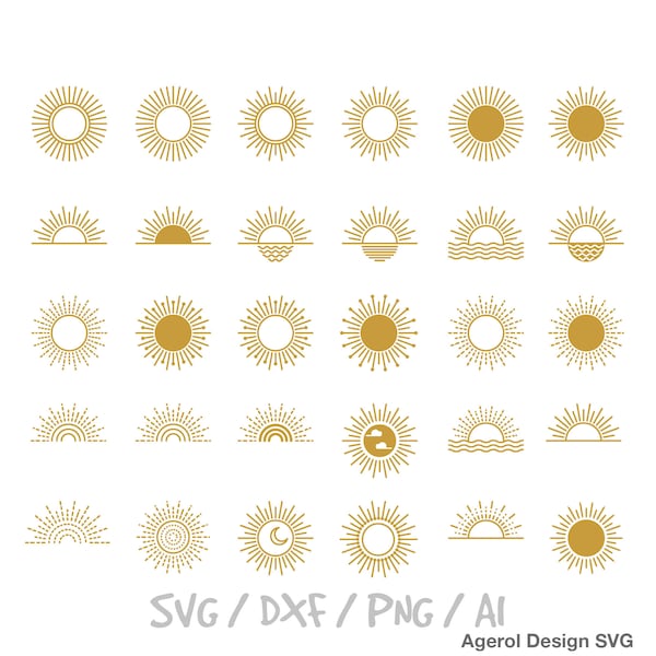 Boho soleil SVG Bundle Boho coucher de soleil Clipart Boho soleil vecteur Horizon lever du soleil svg dessinés à la main soleil SVG soleil fichier découpé au laser Boho coucher de soleil DXF