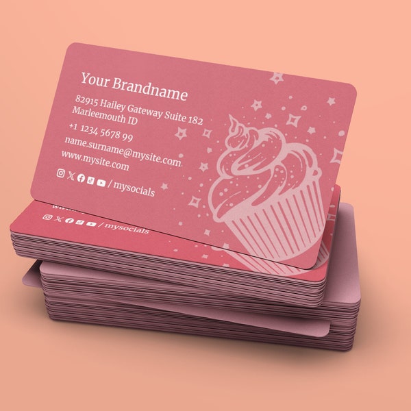 Sjabloon voor bakkerij-visitekaartjes, Cupcake-visitekaartje, bewerkbare bakkerij-kaarten, bewerkbare sjabloon voor gebak Business voor Canva.