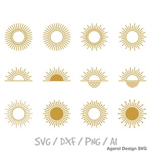 Boho Sun SVG Bundle Sunrise Svg Sunset Clipart Half Sun Vector Summer ...