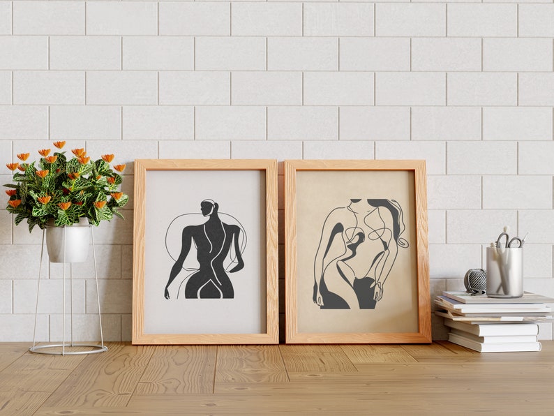Female Figure Prints Printable Set of 3 Black and White Etsy