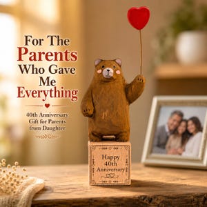 Presente de 40º aniversário para os pais, Urso de madeira personalizado, Presente de bodas de rubi para mãe e pai, Presente para 40 anos de casamento