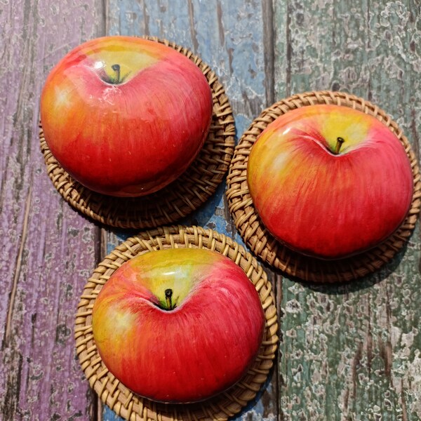 Apple painted on natural stone, painted rock, gift for friends,