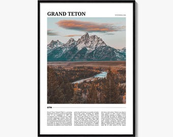 Grand Teton National Park Travel Poster, Colorful Photo Print, Home Wall Art Decor