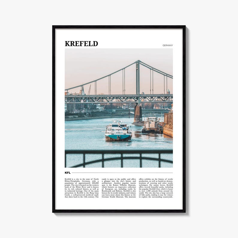 Cartel de viaje de Krefeld, arte de la pared de Krefeld, impresión del cartel de Krefeld, foto de Krefeld, decoración de Krefeld, Alemania imagen 1