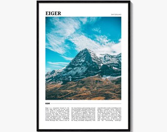 Póster de viaje del Eiger, arte mural del Eiger, impresión de póster del Eiger, foto del Eiger, decoración del Eiger, Suiza