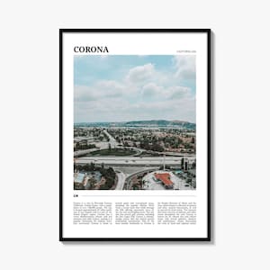 Corona Travel Poster, Corona Wall Art, Corona Poster Print, Corona Photo, Corona Decor, California, USA