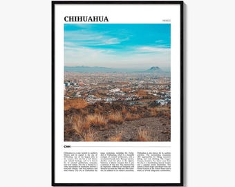 Póster de viaje de Chihuahua, México: Arte mural con un vibrante paisaje urbano