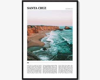 Póster de viaje de Santa Cruz n.º 1, arte mural de Santa Cruz, impresión de póster de Santa Cruz, foto de Santa Cruz, decoración de Santa Cruz, California, EE. UU.