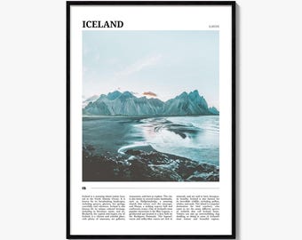 Póster de viaje de Islandia, arte mural de Islandia, impresión de póster de Islandia, foto de Islandia, decoración de Islandia, Europa