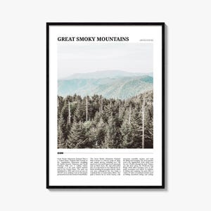 Great Smoky Mountains National Park reisposter, Great Smoky Mountains-kunst, posterprint, foto, decor, Tennessee en North Carolina, VS