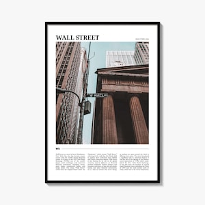Póster de viaje de Wall Street, arte mural de Wall Street, impresión de póster de Wall Street, foto de Wall Street, decoración de Wall Street, Nueva York, EE. UU.