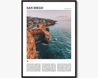 Póster turístico de San Diego n.º 1, arte mural de San Diego, impresión de póster de San Diego, foto de San Diego, decoración de San Diego, California, EE. UU.