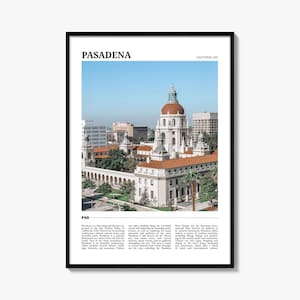 Póster turístico de Pasadena, arte mural de Pasadena, impresión de póster de Pasadena, foto de Pasadena, decoración de Pasadena, California, EE. UU.